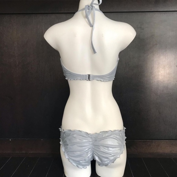 SunDazed 34 DD Bra cup solid silver metallic underwire top set shirred ruffled - Picture 3 of 13